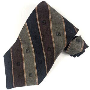 Vintage Calvin Klein Men's 100% Silk Necktie Made In USA Brown, Grey, Blue, Gold